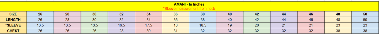 Amani  Abaya Measurement