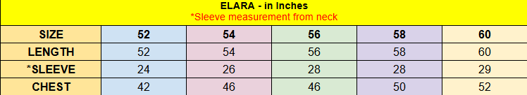 Elara Measurement in inches