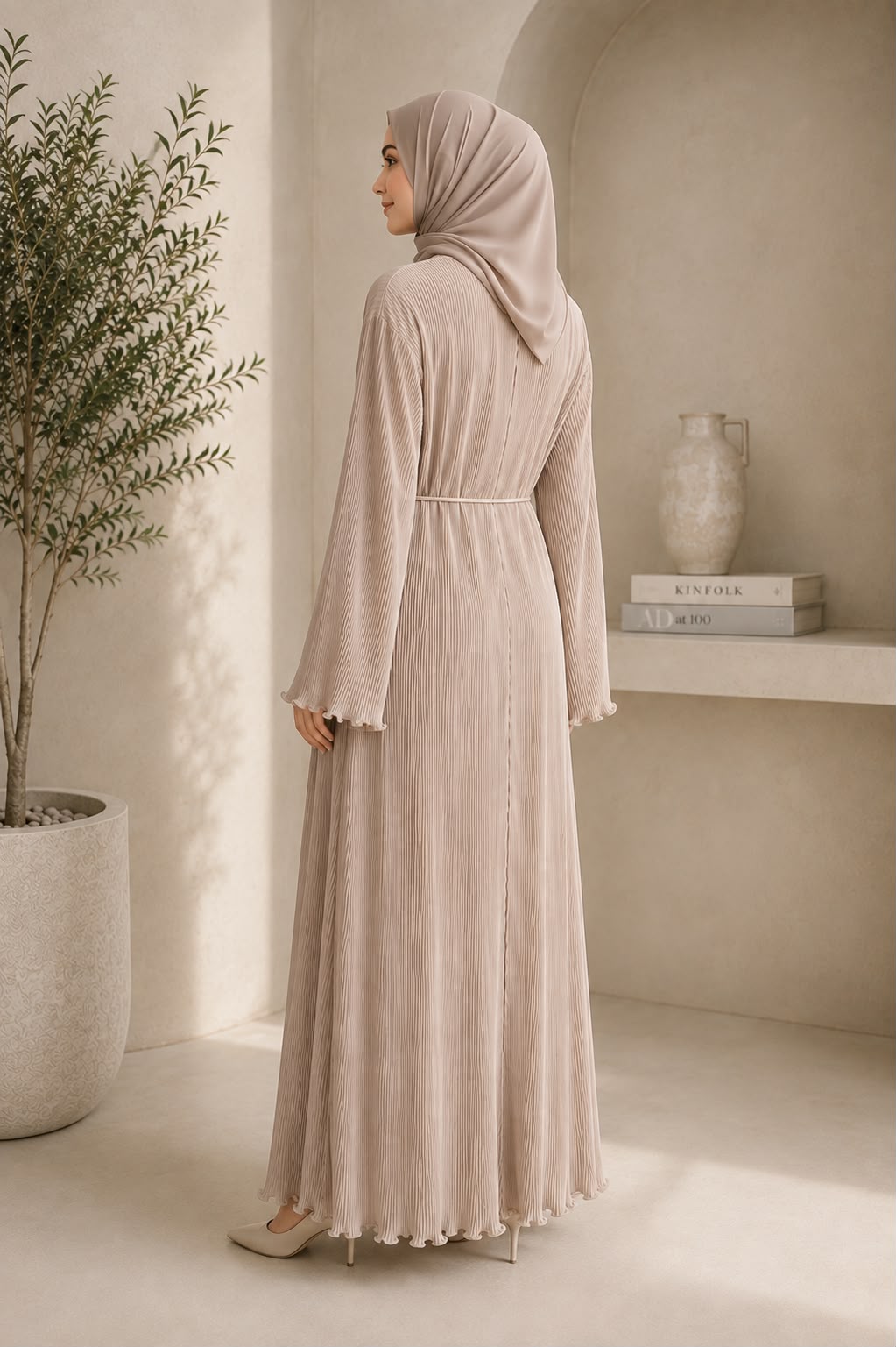 Two-piece set: Open pleated abaya & matching inner dress
Premium lightweight pleated fabric
Relaxed, modest silhouette
Adjustable self-tie waist cord
Delicate ruffle finish on sleeves and hem
Full-length design
Comfortable, breathable, and flowy