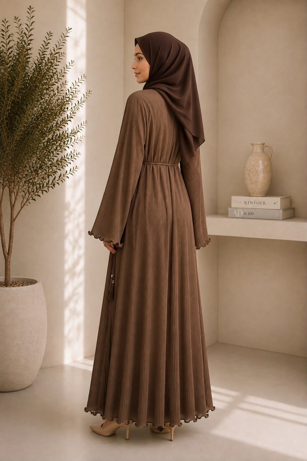 Two-piece set: Open pleated abaya & matching inner dress
Premium lightweight pleated fabric
Relaxed, modest silhouette
Adjustable self-tie waist cord
Delicate ruffle finish on sleeves and hem
Full-length design
Comfortable, breathable, and flowy
