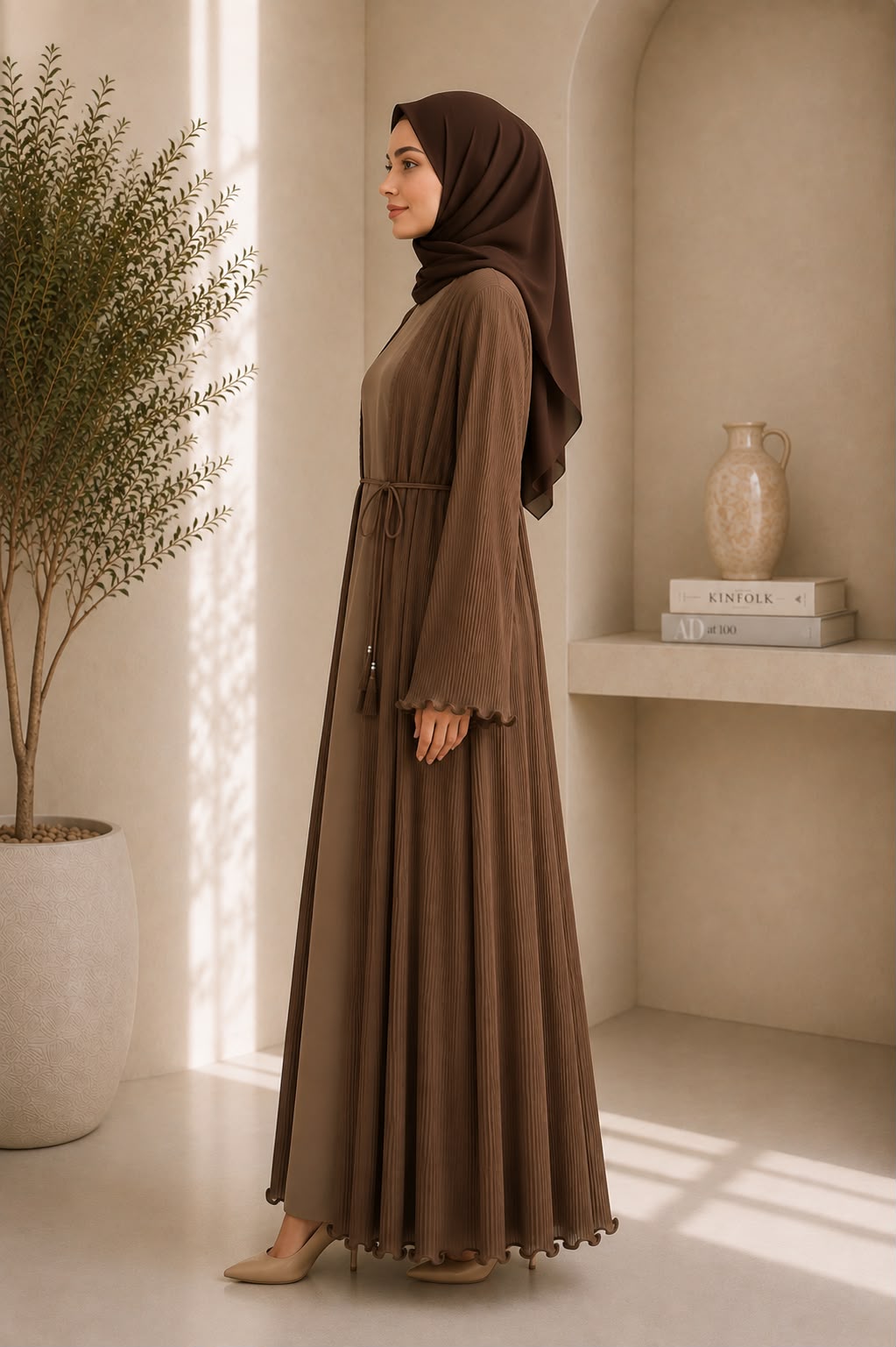 Two-piece set: Open pleated abaya & matching inner dress
Premium lightweight pleated fabric
Relaxed, modest silhouette
Adjustable self-tie waist cord
Delicate ruffle finish on sleeves and hem
Full-length design
Comfortable, breathable, and flowy