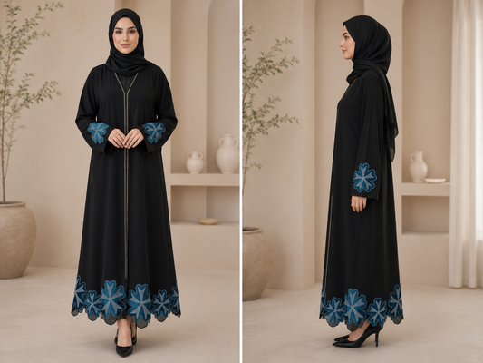 Premium lightweight fabric with a soft, elegant drape
Classic closed-front abaya design
Intricate floral embroidery on the sleeves and hem
Delicate embellished front detailing for a luxurious finish
Relaxed, modest silhouette for maximum comfort
Suitable for formal occasions, Eid celebrations, dinners, and everyday elegance
Easy to style with heels, flats, or your favourite accessories