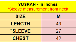 Yusrah Jubah Measurement